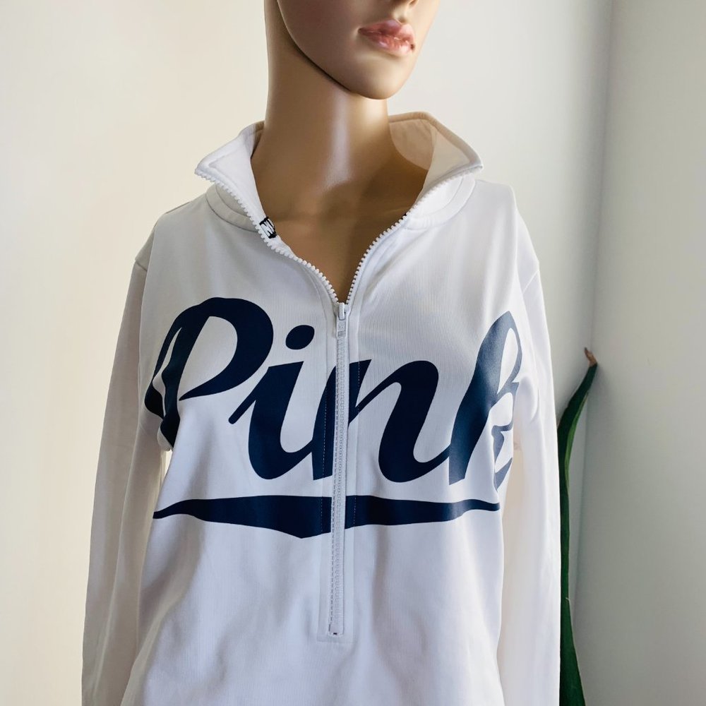 Pink half zip down long sleeve top